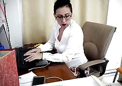 Woman secretary gets screwed with a sextoy.  in the office Part 1