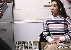 Throat fucking curly Latina for stealing porn DVDs