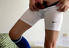 guy dressed in blue football socks