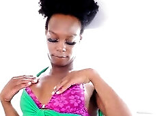 Shonda's back with a recent short haircut and mind boggling edge! In cheeky green, this babe owns the scene-wanking her knob, fingering her butt,