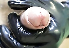 large hard cock closeup wanking with gloves