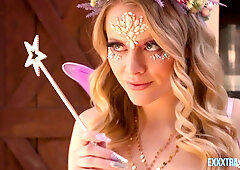 Curvy European fairy Paris White rides Austin Pierce in a purple-winged cosplay fantasy