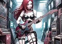 Hot Redhead plays Guitar, 4x three minutes AI Metal songs re-mixed in Ableton Live.