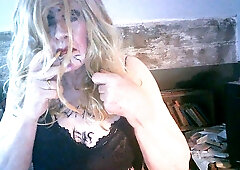 Abominable bitch Sarah's smoking, pee guzzling, bumfuck foray and onanism abasement