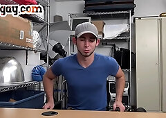 Shy white guy fucked by BBC in the office without a condom