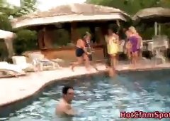 Clothed cfnm babes suck cock