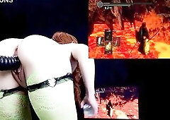 Thick PAWG gamer cutie takes a biggest sex toy whilst playing a From Soft game (DS1)