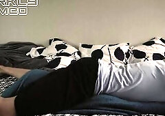 Morning routine. Dad strips and greedily humping pillow groans loudly imagining your constricted twat