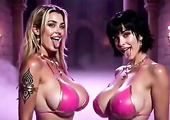 2 Glamorous lesbian babes kiss and groan, Ai animation