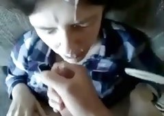 Raven haired cute looking GF of my buddy does her best during oral sex