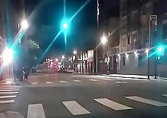 Naughty crossdressing shemale teases with her curves in public outdoor