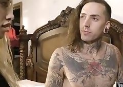 Blonde skinny shemale fucked in the ass by an emo guy