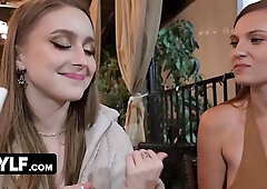 Sexy Babes Fucking Outdoors Before Sharing One Big Dick Together