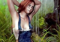 Huddled in the stormy cave, Nina peels off her juicy shirt, revealing merry cute titties that make Alex's shaft throb as this chab sucks nipps an