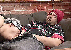 Skinny Asian stud enjoys anal pounding from hairy Caucasian guy