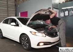 Daisy gets fucked in a Car repair Shop