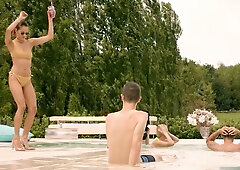 French beauty Tina Kay pleasures two men in lingerie at a wild party