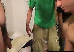 Frat boy hunk sucking and tugging on some hard cocks