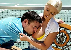 Outdoor sex in the cowgirl pose with a busty blonde Britney Amber