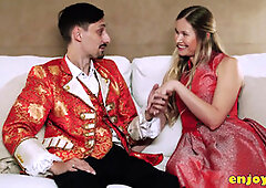 Busty towheaded with thick orbs and clean-shaven gash anxiously performs oral sex and oral pleasure