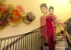 Transsexual bride Beth Bell gives a deepthroat blowjob and gets anus fucked