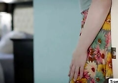 Pleasant TS chick Lianna Lawson and Alpha Wolfe are on the couch giving a kiss every other.After that,Lianna mouths Alphas large ramrod passionately a