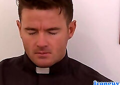 Mature priest cocksucking in trio