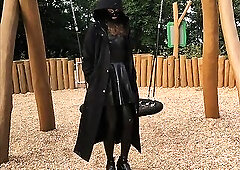 Latex ladyboy trans tgirl public floozy Roksi