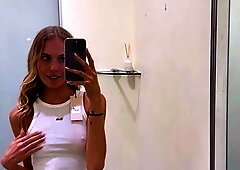 Sexy amateur blonde sucking and fucking in a dressing room