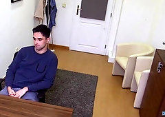 Hairy legs hunk gets ass-fucked during a casting