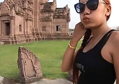 Thai teen amateur girlfriend sightseeing and horny sex after once back in the hotel where she sucked his big cock and took it deep in her wet pussy! T