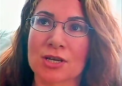 Busty brunette licks young pink pussy in lingerie