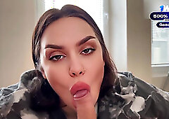 A brunette with a big arse gets up doggy style and passionately sucks penis