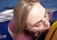 Curvy babe in glasses POV porn video