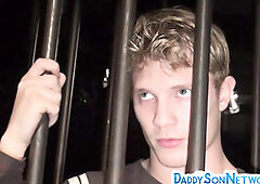 Cocksucked stud in cage fucks hairy asshole in jockstrap