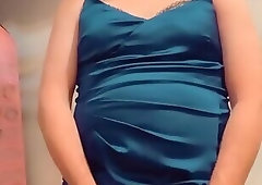 Pantyluvn sissy in blue satin dress cumshot