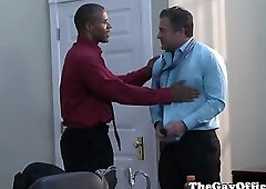Gay uniform ebony hunk blows his load