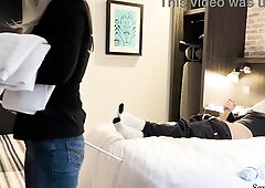 Public Shlong Flash. The hotel maid was shocked when this babe saw me jerking off during room cleaning service but acquiesced to aid me cum