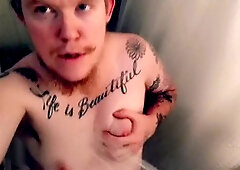 Transgender FTM in slow-motion solo masturbation with shaved engorged clit - Sensual and intimate shower play