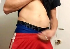 Shower sagging jerkoff ample pipe