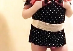 Curvy crossdressing shemale teases and plays with her big cock