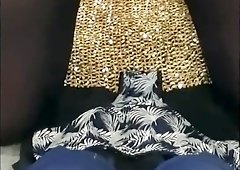 Sissy miniskirt, tights,heels hands free cum on sexy teen panties from anal