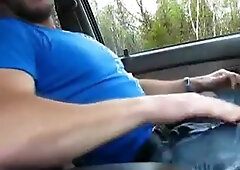 Stranger Strokes His Big Cock in the Car While Waiting1s