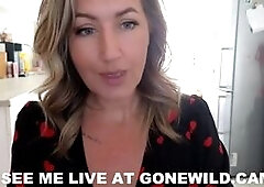 Sexy Blonde in Red Hearts Dress Teases in Kitchen