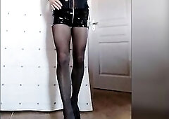 Hawt Crossdresser Vinyl Latex Short. Domina Mastix Crossdresser