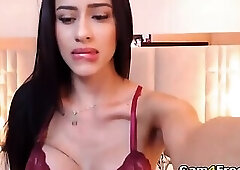 Busty Brunette Masturbates on Cam