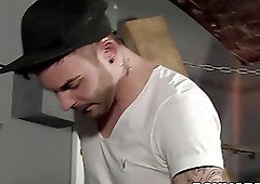 Submissive deepthroats his master and tastes his hot load