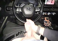 Load Groaning and hard knob!  Public in the car!!