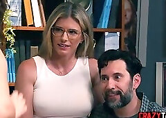 Busty teen says hello with wide open legs to big tits MILF and her husband