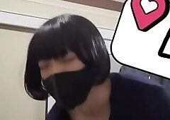 Cute Japanese Crossdresser dick shaking while Fucked in Toilet